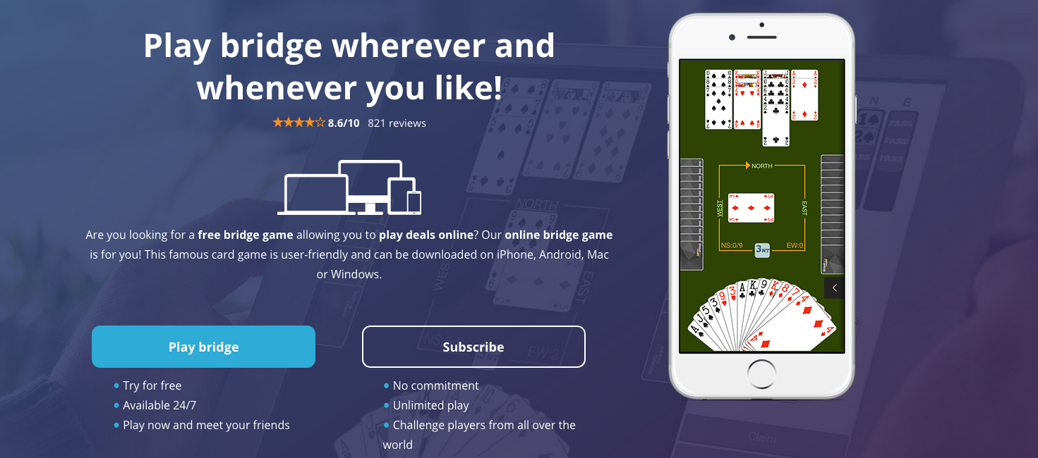 Play bridge online for free with Funbridge