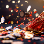 Conceptual photo of a small broom sweeping casino coins and chips illustrating an article on Why Sweepstakes Casinos Are Gaining Popularity Among US Players