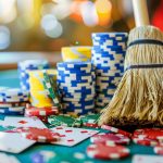 Household broom sweeping up poker chips and playing cards - Exploring the World of Sweepstakes in Online Card Games
