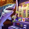 Funny image of a shark playing a slot machine for an article titled WinShark Casino 2025 review