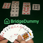 Photo of a bridge hand and dummy and the BridgeDummy logo